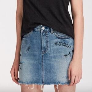 AllSaints Graff Embroidered Denim Mini Skirt